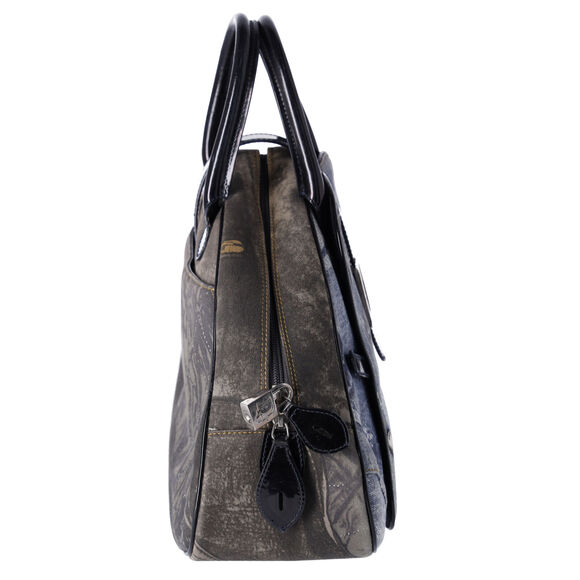 Dior Denim Print Double Saddle Bowler Blue Black Multi Canvas Patent Leather - Picture 5 of 9